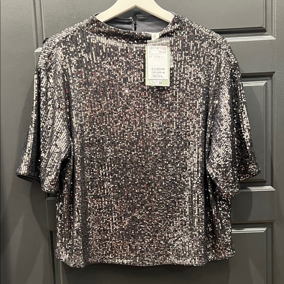 H&M Sequin Gray Silver Women's Top Size L - Picture 1 of 5